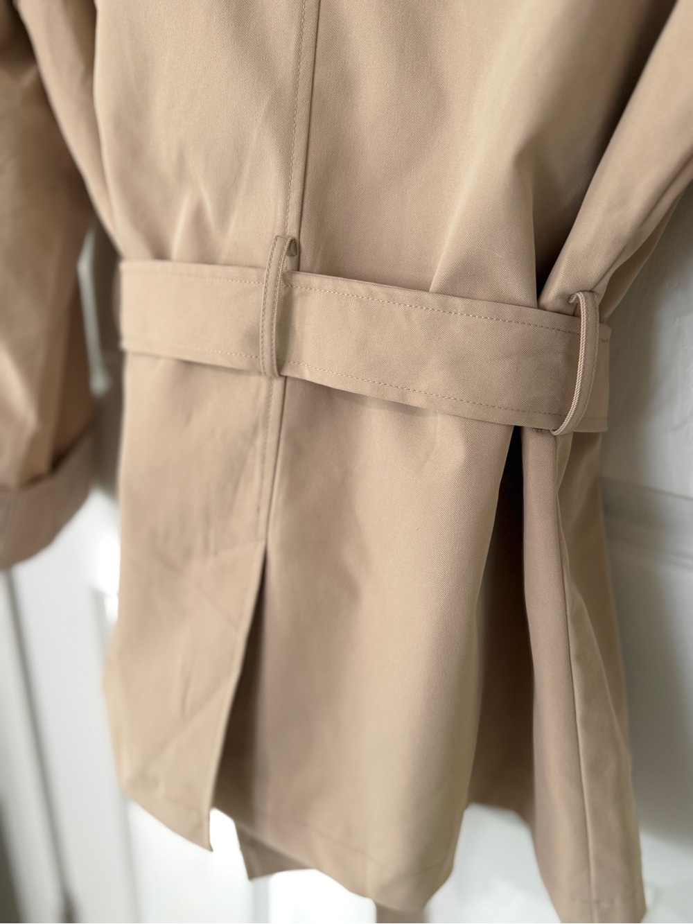 Beige Double-Breasted Belted Trench Coat - Picture 5 of 10